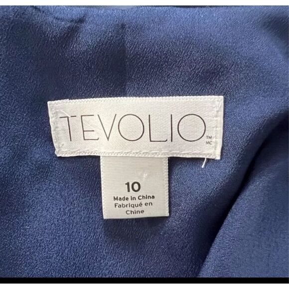 TEVOLIO Blue Sleeveless Sheath Dress Size 10 Ruffle Pleated Hem Casual Zip-Up - Picture 6 of 9